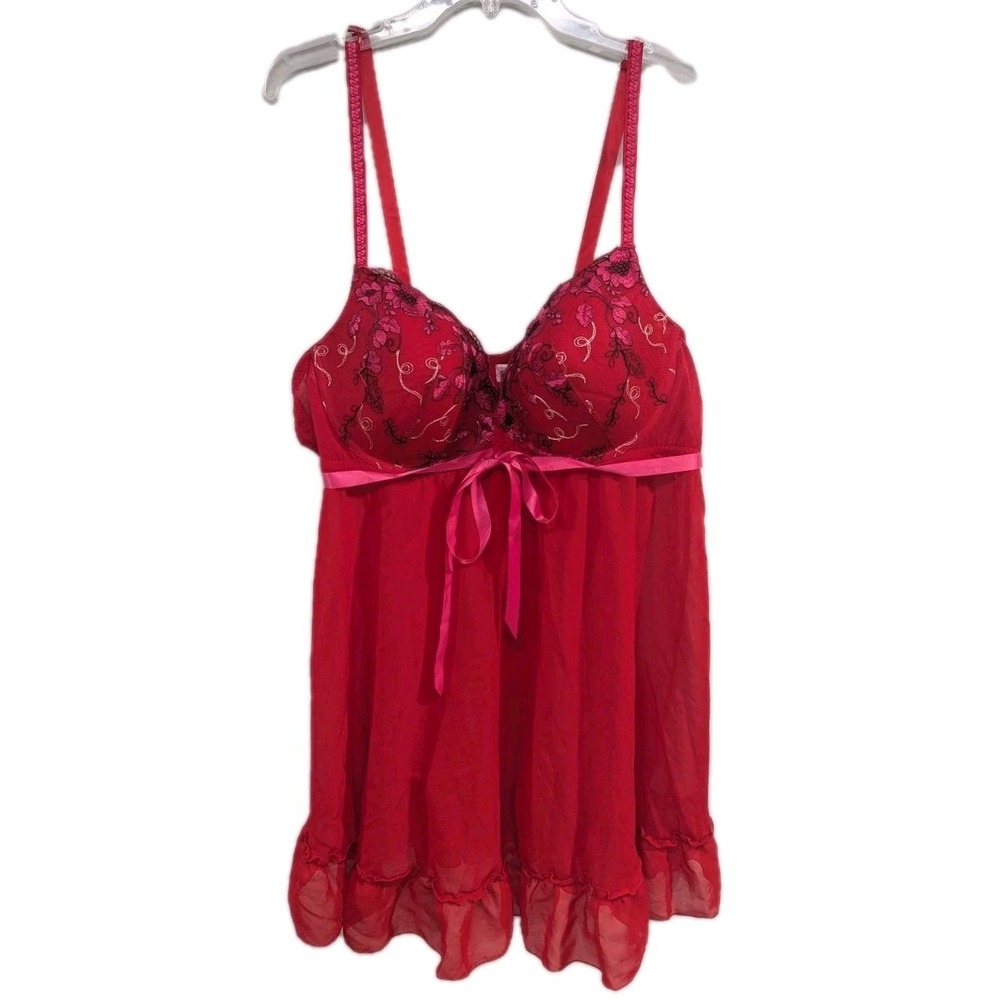 ENCHANTED Lingerie Y2K Sz 4X Red/Pink Babydoll Slip Dress Nightgown Sheer Sexy